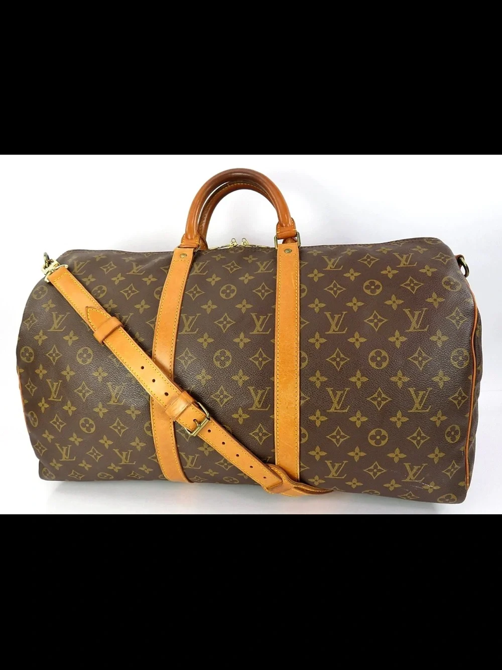 Louis Vuitton Brown Monogram Duffel with Tan Leather Trim